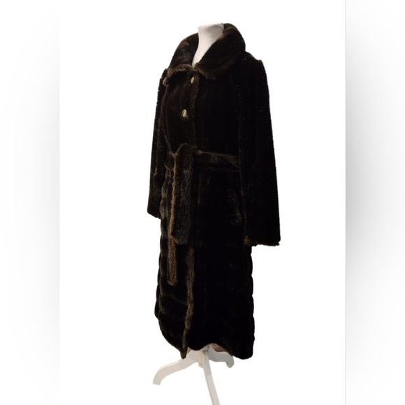 Vintage 1950s Tissavel France  Faux Brown Fur Coat with Fur Waistband - Picture 5 of 12